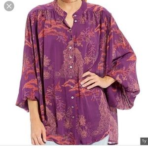 Free People Metallic Blooms Purple Oversized Blouse